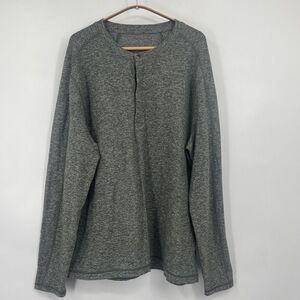 Lululemon Surge Long Sleeve Henley Men L Heathered Gator Green 1/4 Button Sz Lg